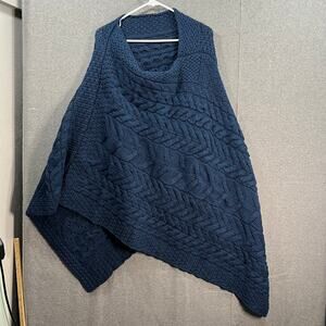Kiironan Merino Wool Women's V-Neck Poncho Atlantic Blue Navy Size XL/XXL